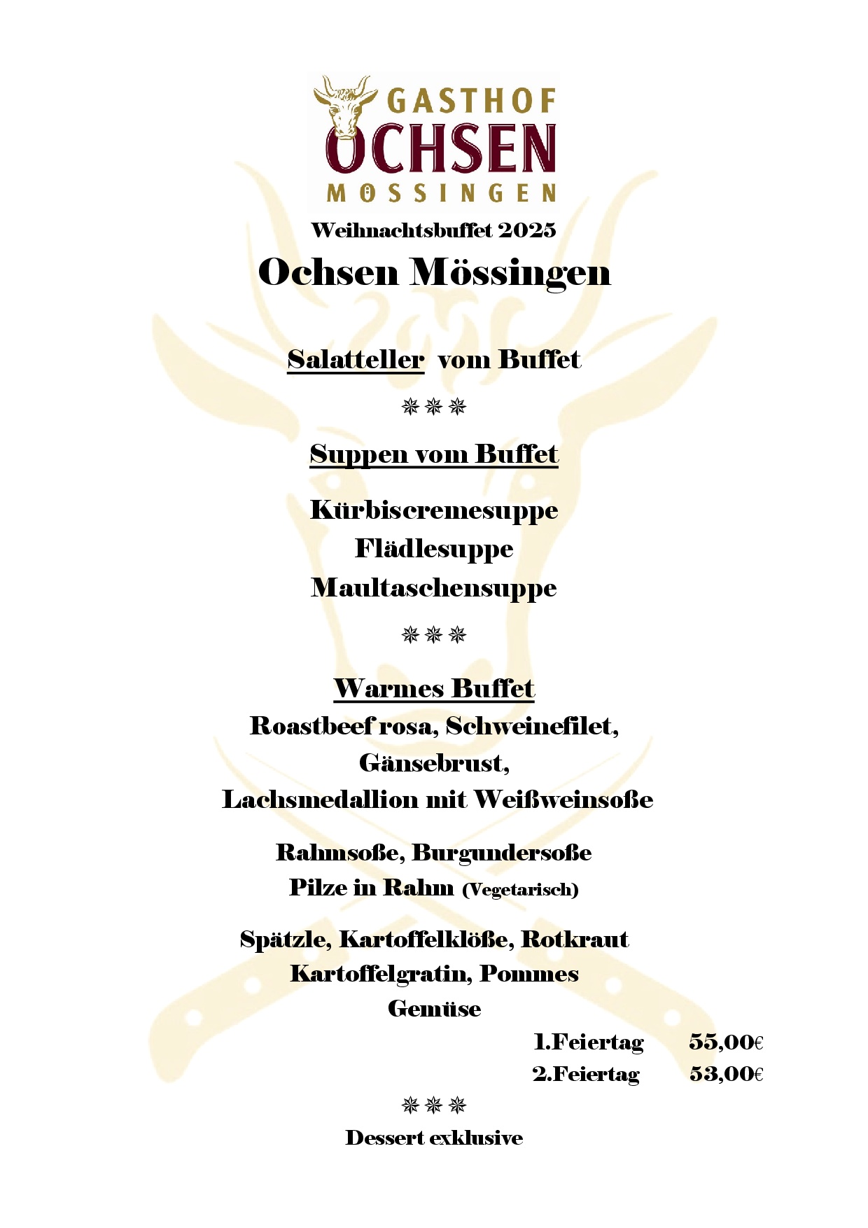 Weihnachtsbuffet 2025 Ochsen Mössingen